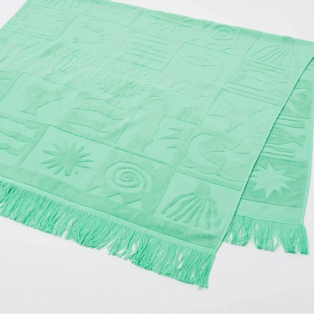 Sunnylife Damian Downey Aqua Textured Beach Towel with Fringe